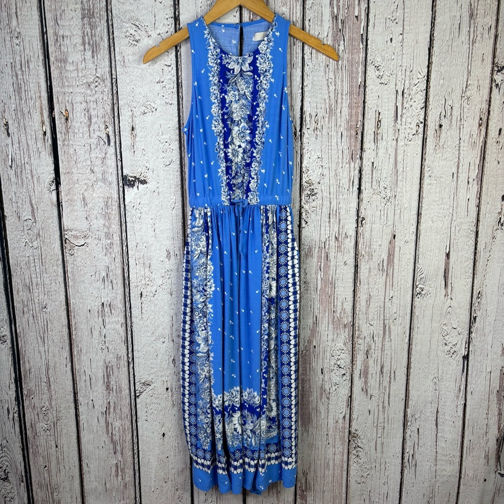 LOFT Petites XSP Blue Midi Pocket Dress Floral Handkerchief Print Adorable Cute!